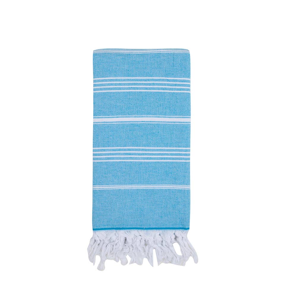 Classic terry-backed Turkish towel in wide stripe, flat face with brushed terry back | Kikoya