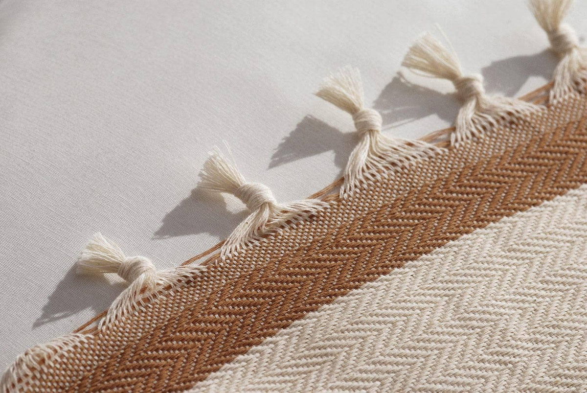 Cizgi Turkish cotton bedspread – Block Stripe, Caramel, alternate view | Kikoya