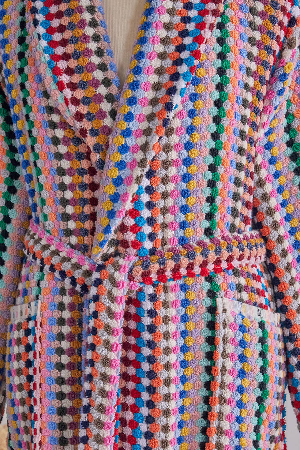 Pompom Turkish bathrobe – Multicolor, Shawl Collar, full-length view | Kikoya