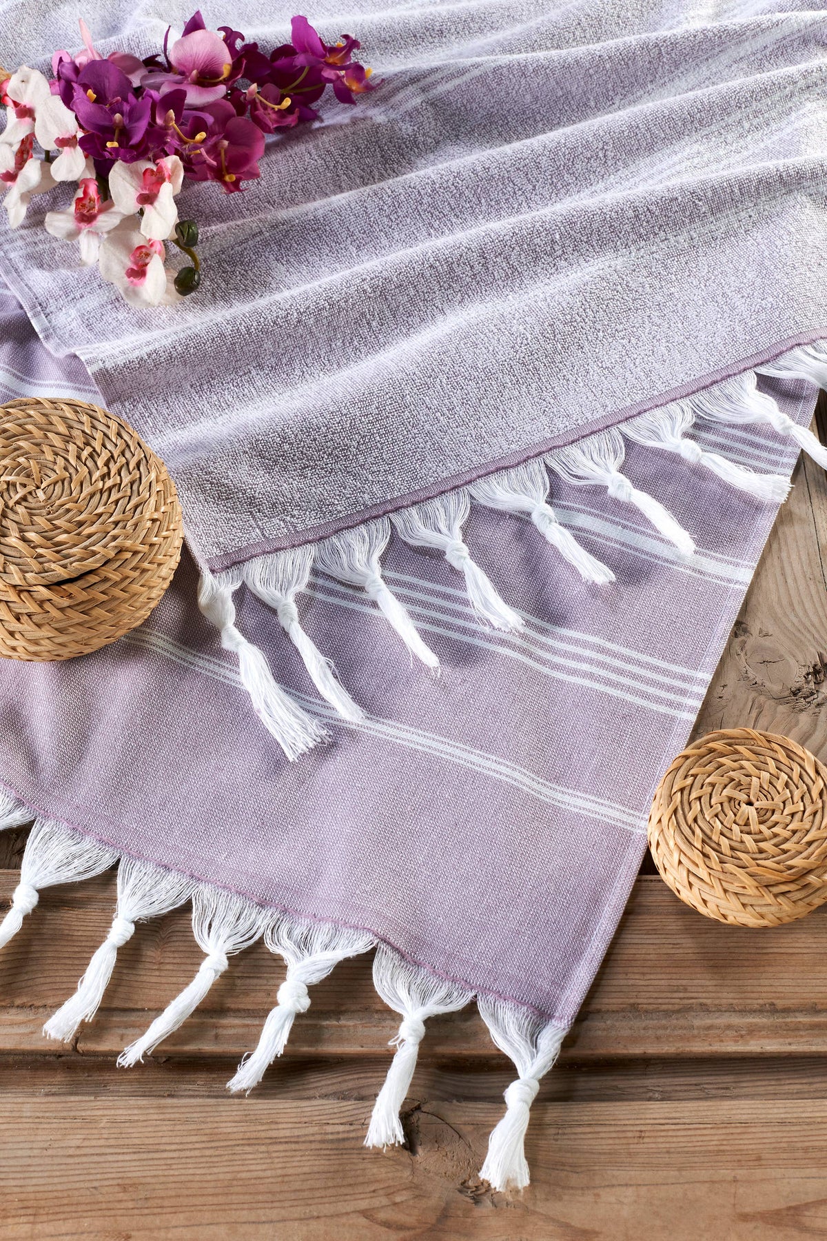 Sultan terry-backed Turkish towel in a hammam stripe, 35x70 in | Kikoya