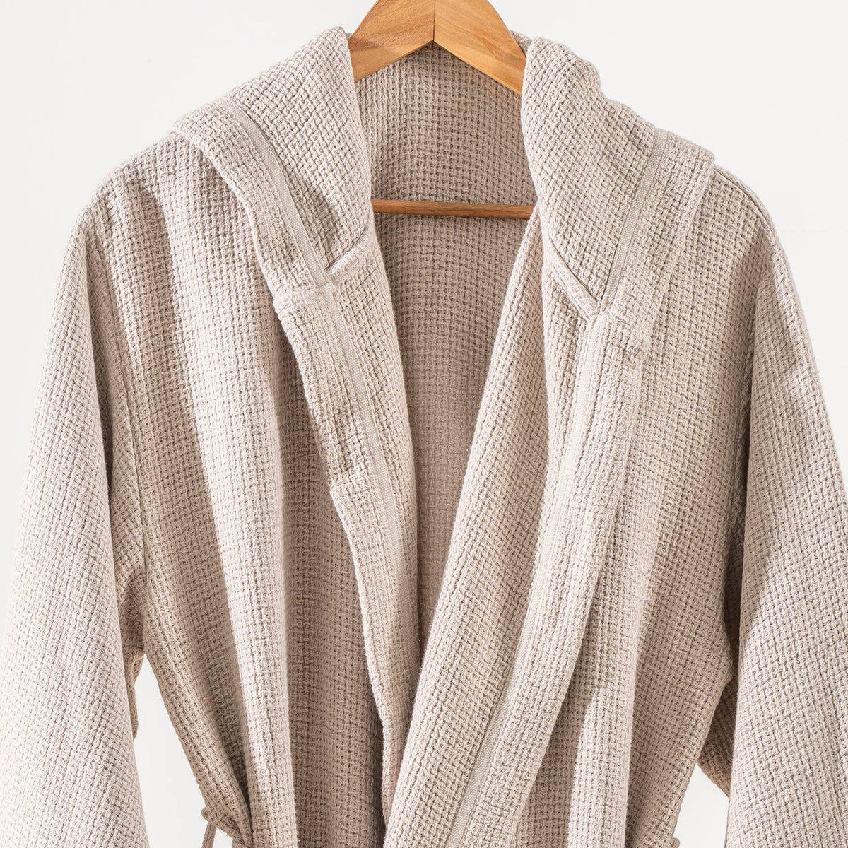 Salda waffle stonewash Turkish bathrobe, hooded, beige | Kikoya