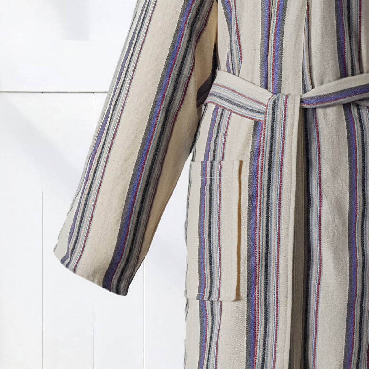 Multi stripe Turkish bathrobe in grey & blue – kimono | Kikoya