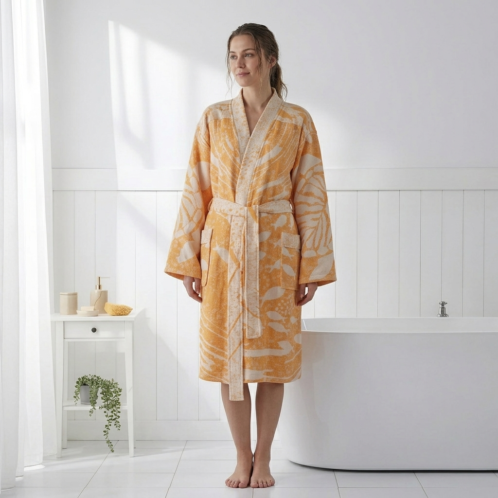 Turtle's Dream Turkish kimono bathrobe – Mustard | Kikoya