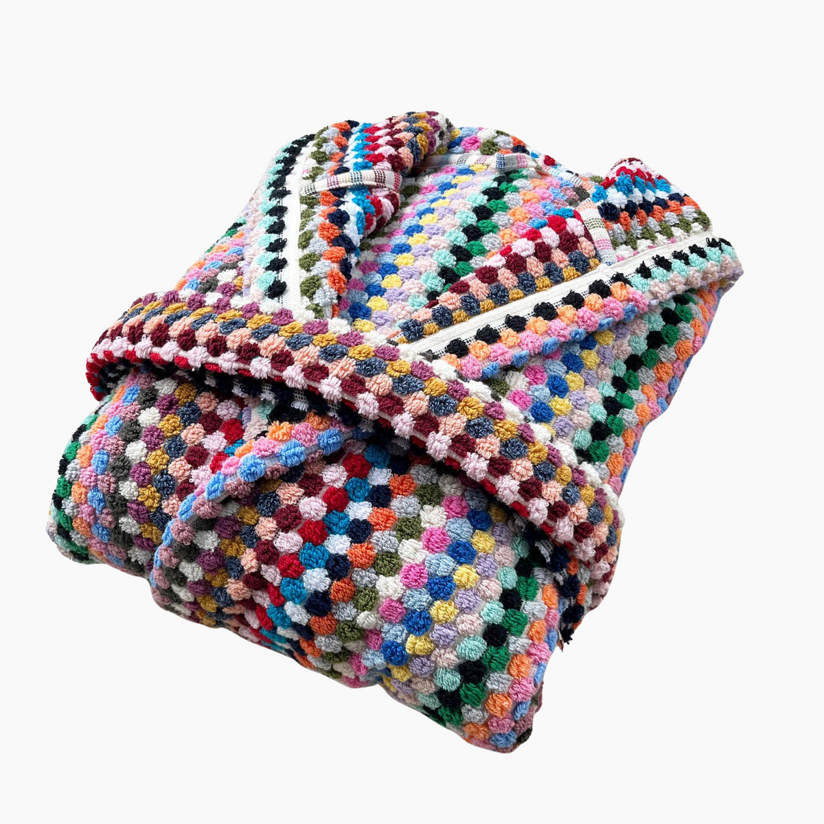 Pompom Turkish bathrobe – Multicolor, Hooded, close-up | Kikoya