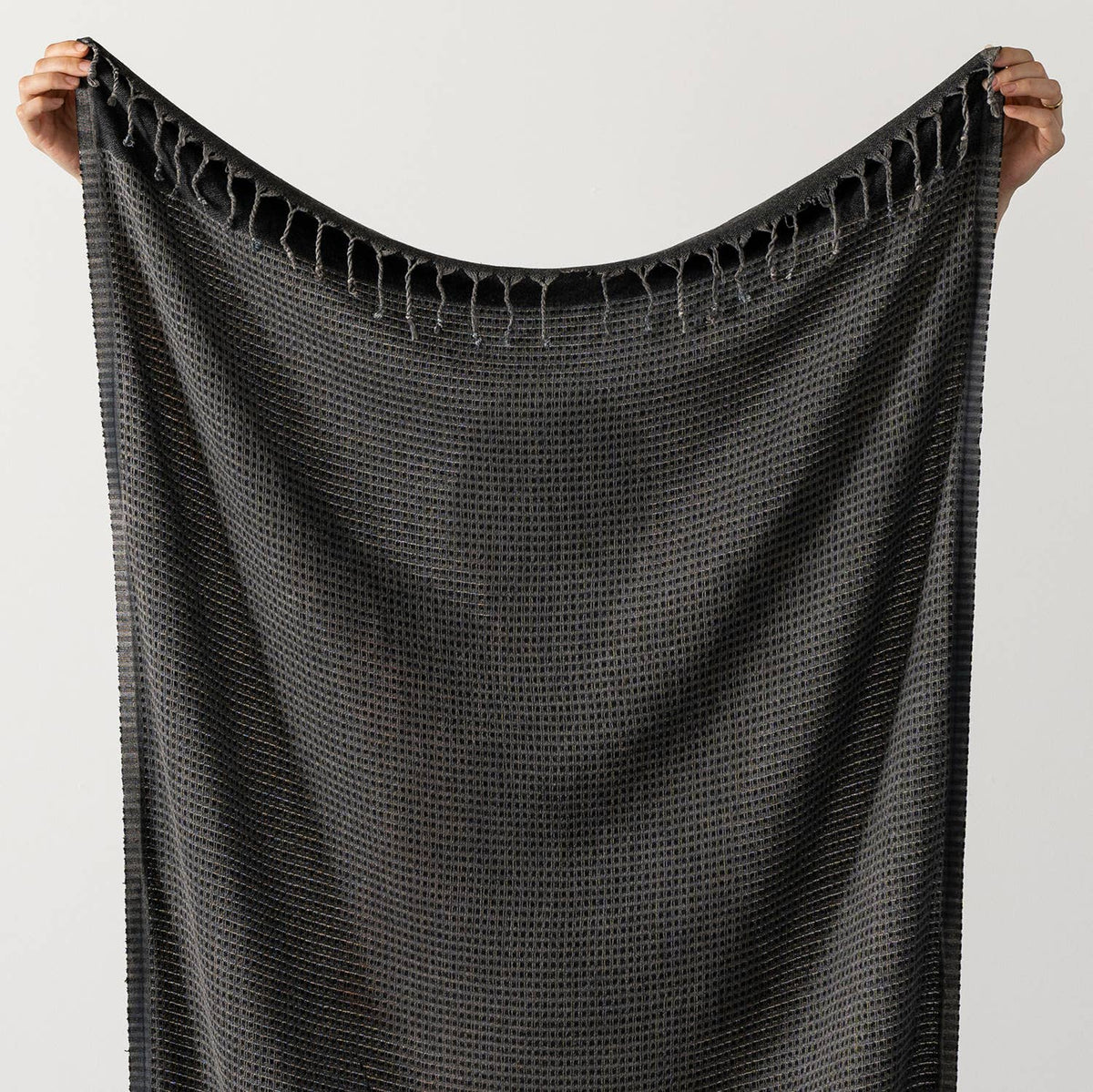 Stonewashed bamboo-cotton Turkish towel in charcoal, 31x67 in | Kikoya