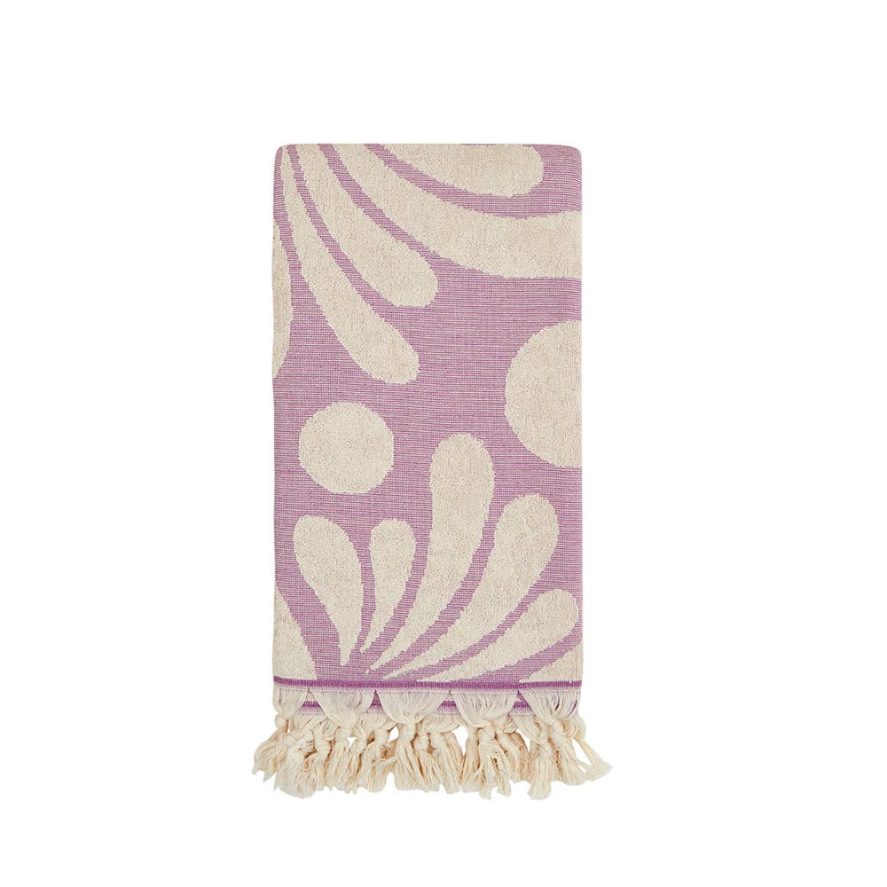 Rio Turkish terry towel with woven botanical jacquard | Kikoya