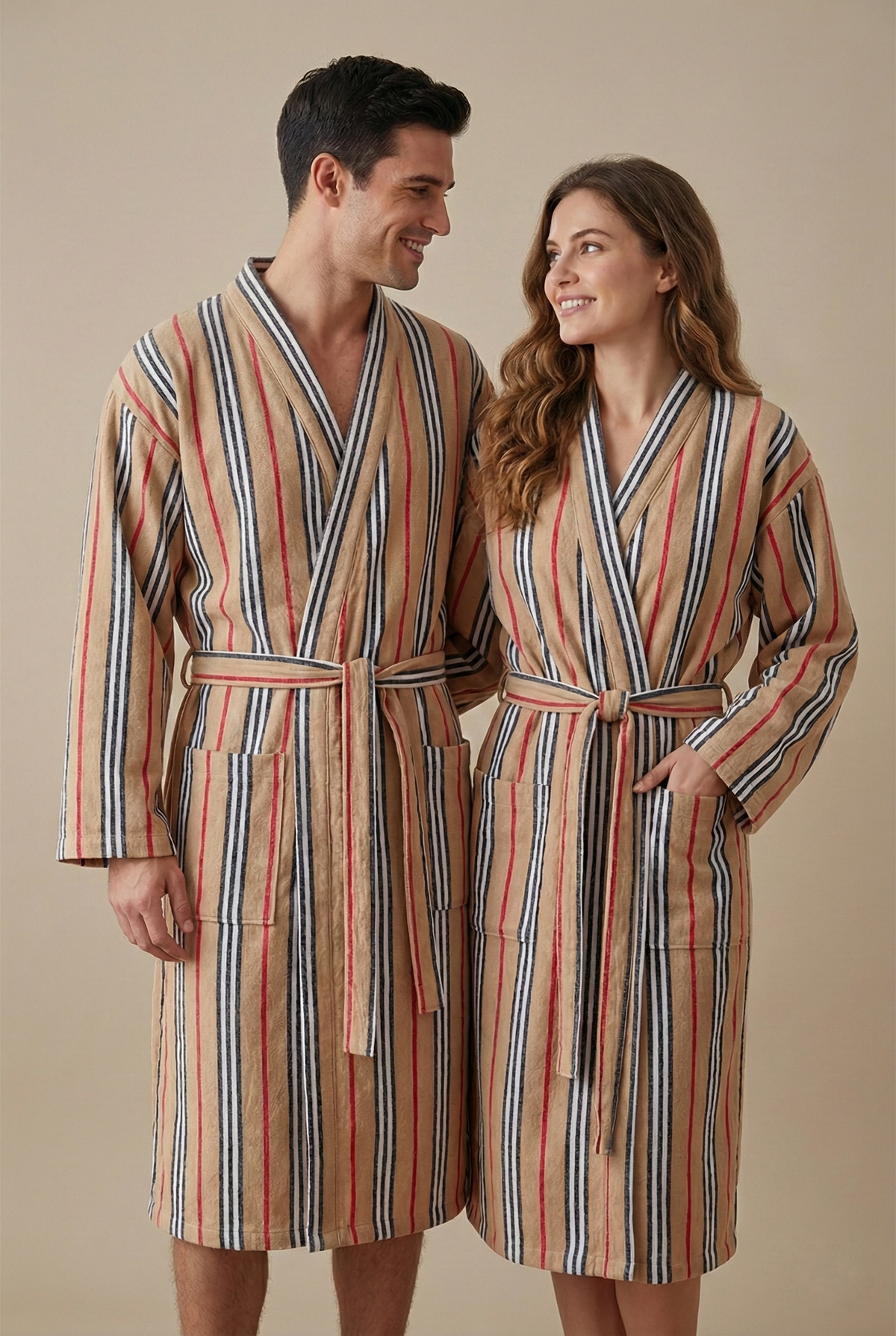 Riviera Turkish kimono bathrobe – Coral Multi Stripe | Kikoya