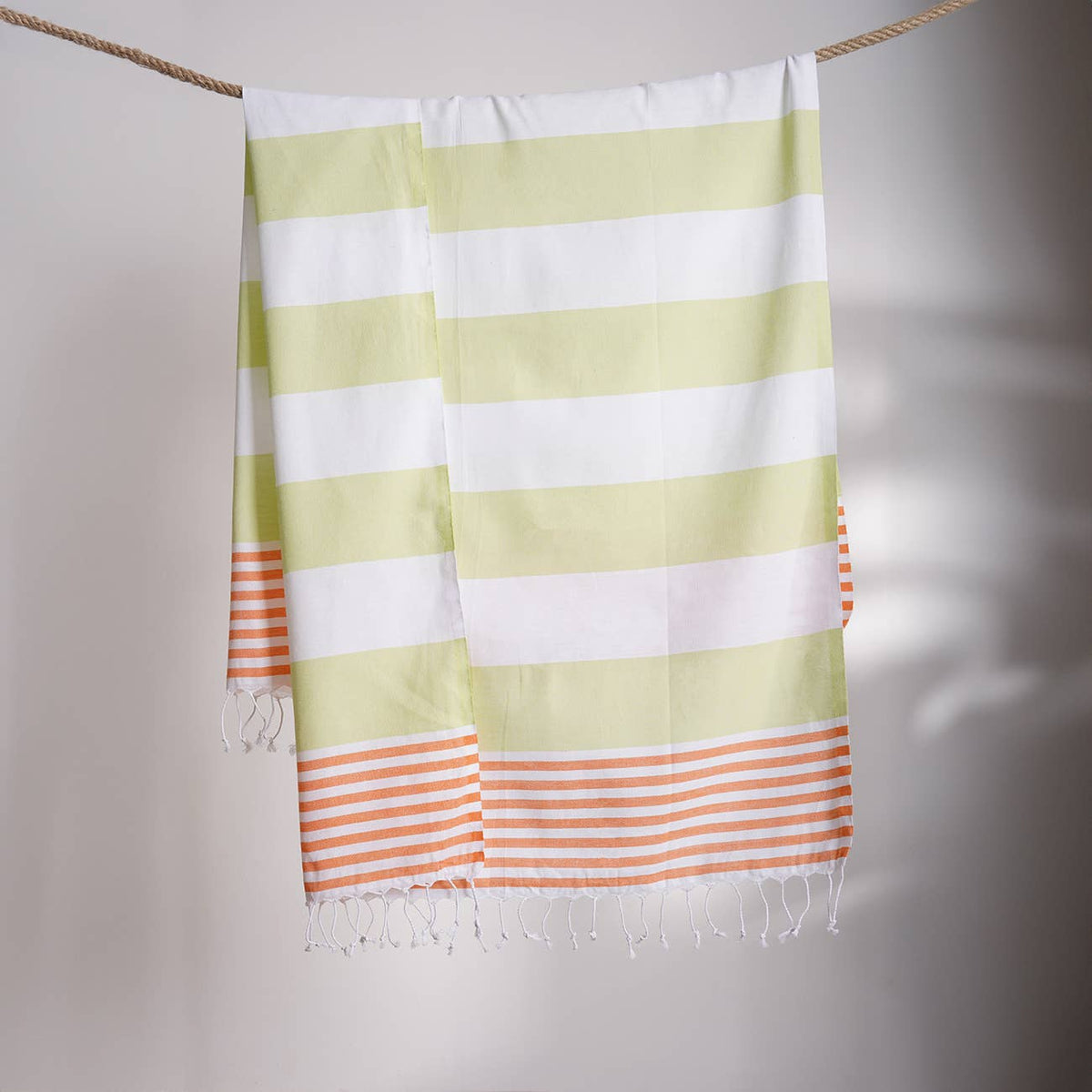 Mediterranean Turkish beach towel – Orange & Green block stripe | Kikoya