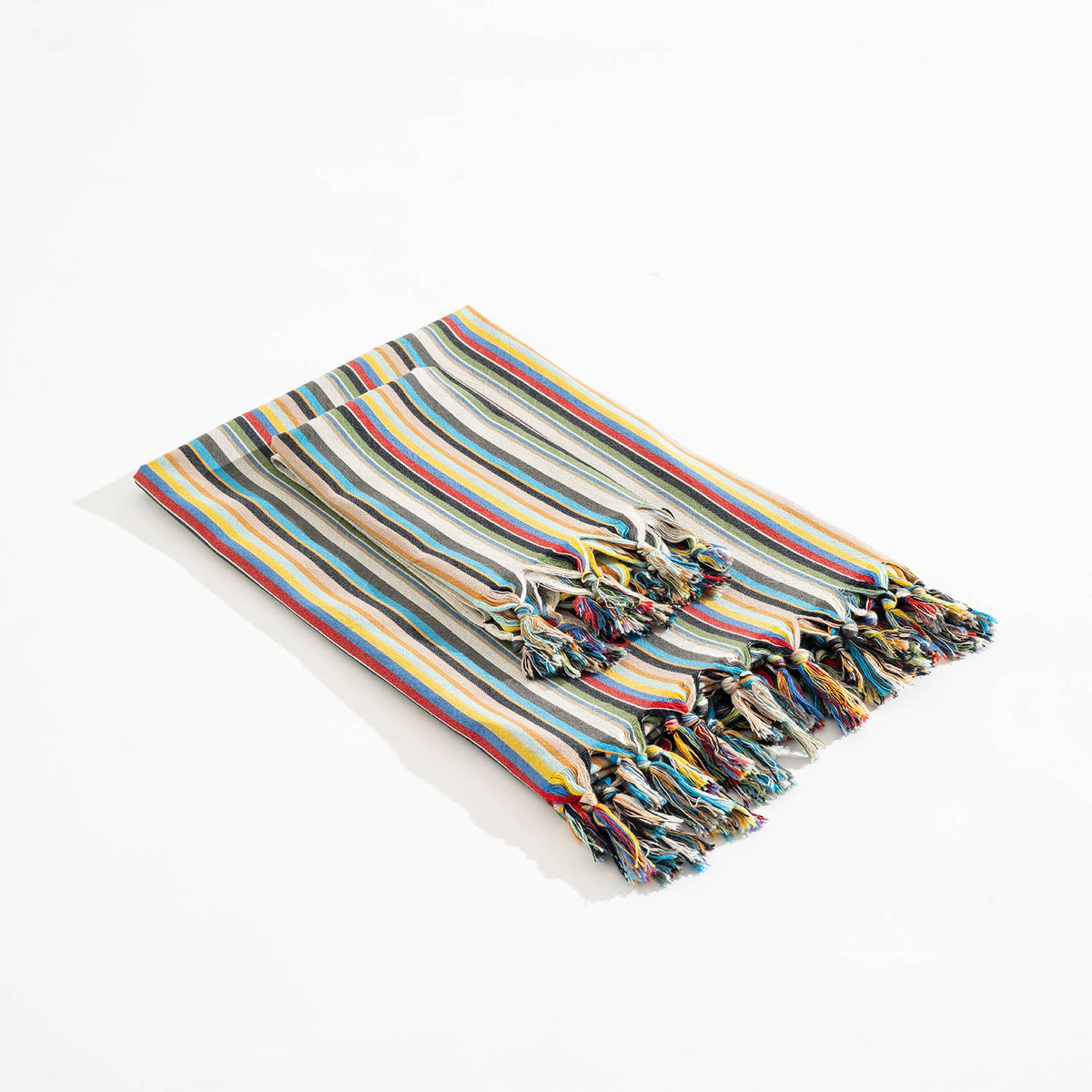 Multicolor Stripe peshtemal, folded with fringe | Kikoya