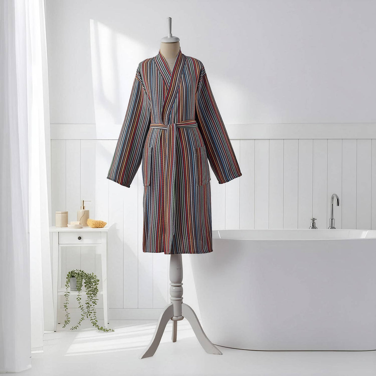 Antique Turkish kimono bathrobe – Charcoal & Rust Stripe | Kikoya