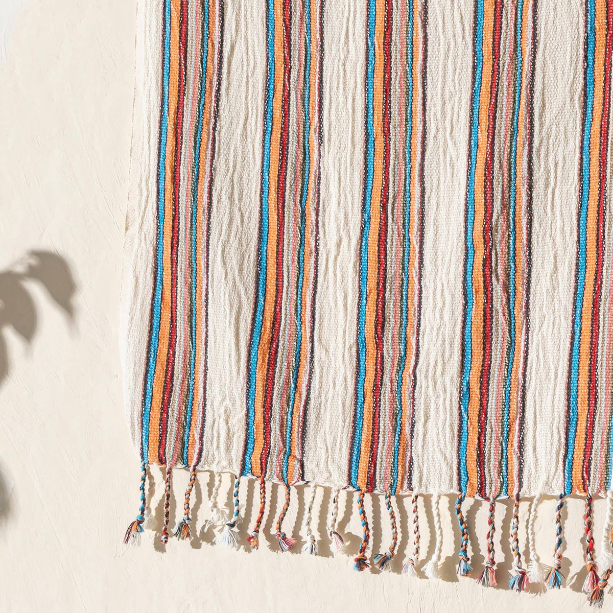 Multi stripe Turkish peshtemal towel with twisted tassels, bath and hand sizes | Kikoya