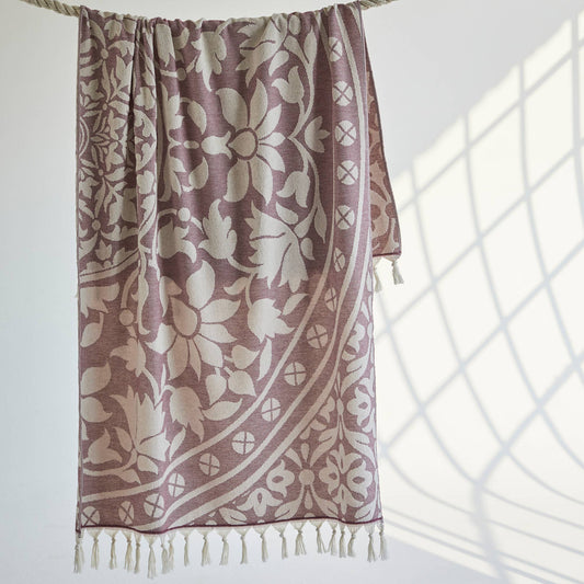 Mandala Turkish terry towel with a large woven medallion, 36x66 in | Kikoya
