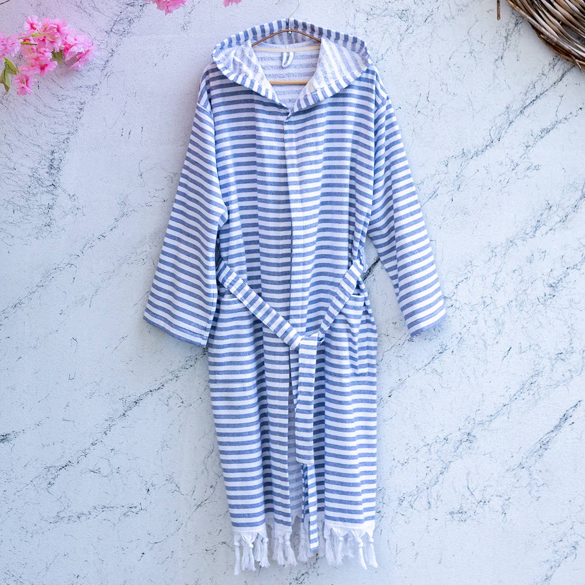 Royal Terry-backed Turkish Bathrobe – Stripe, Hooded, 100% Cotton