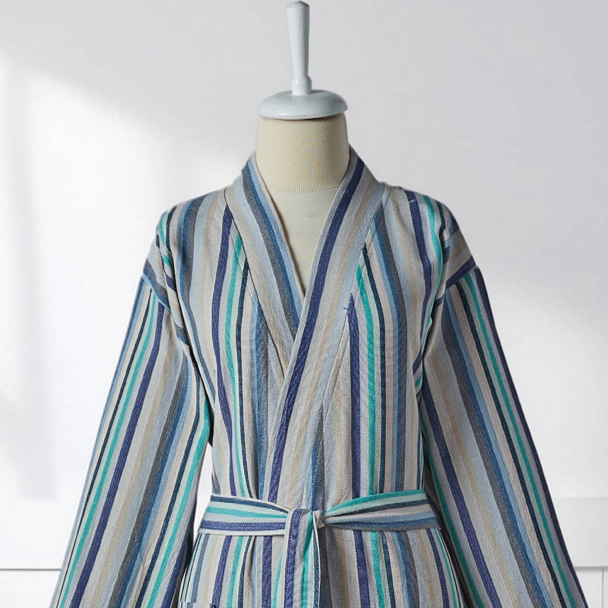 Antique Turkish kimono bathrobe – Turquoise Stripe | Kikoya