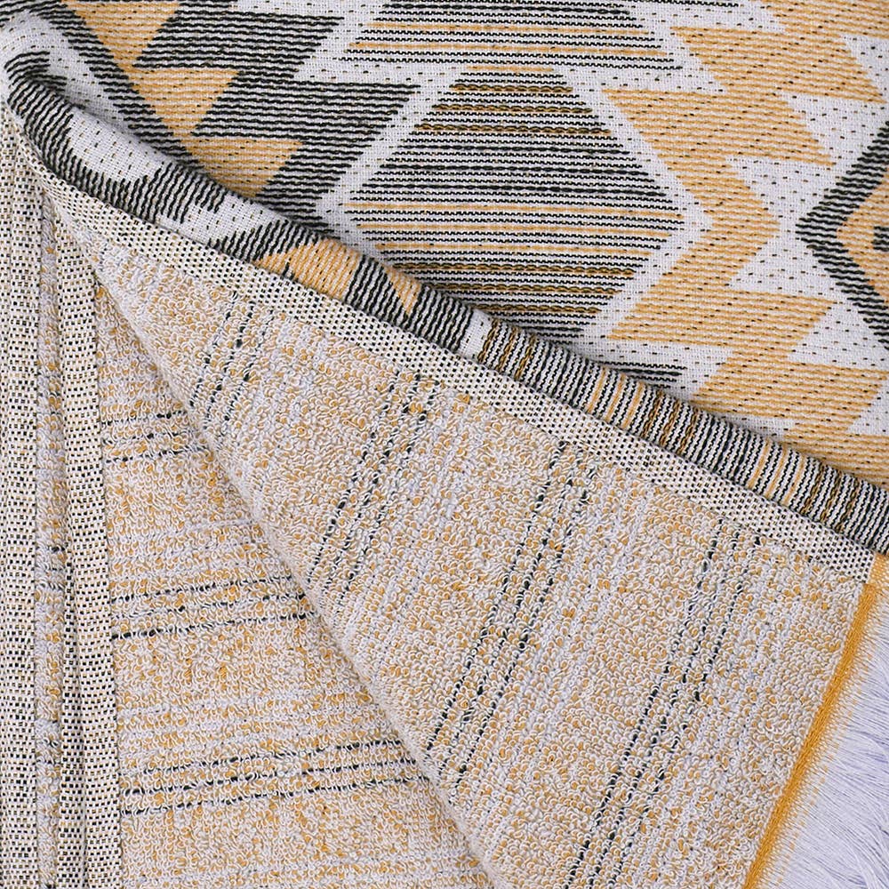 Tribal terry-backed Turkish towel with woven jacquard face, 35x70 in | Kikoya