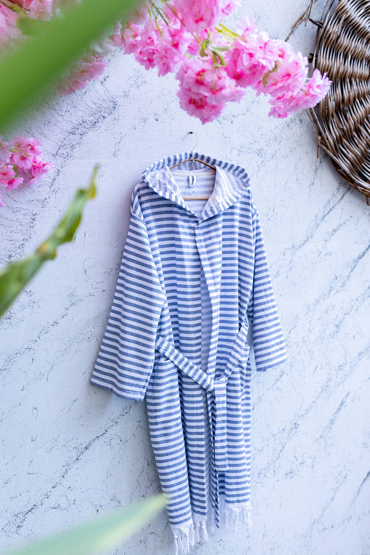Royal Terry-backed Turkish Bathrobe – Stripe, Hooded, 100% Cotton