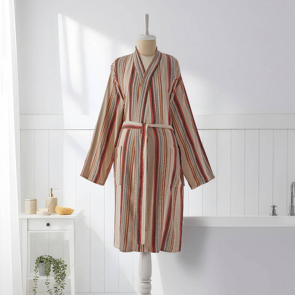 Riviera Turkish kimono bathrobe – Rust Multi Stripe | Kikoya