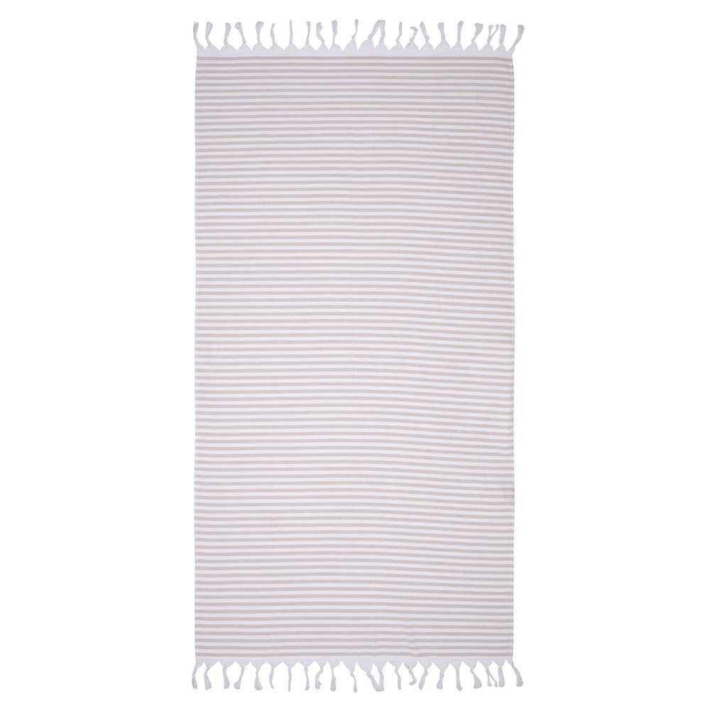 Royal terry-backed Turkish towel in fine stripe, 35x70 in, flat face with terry back | Kikoya