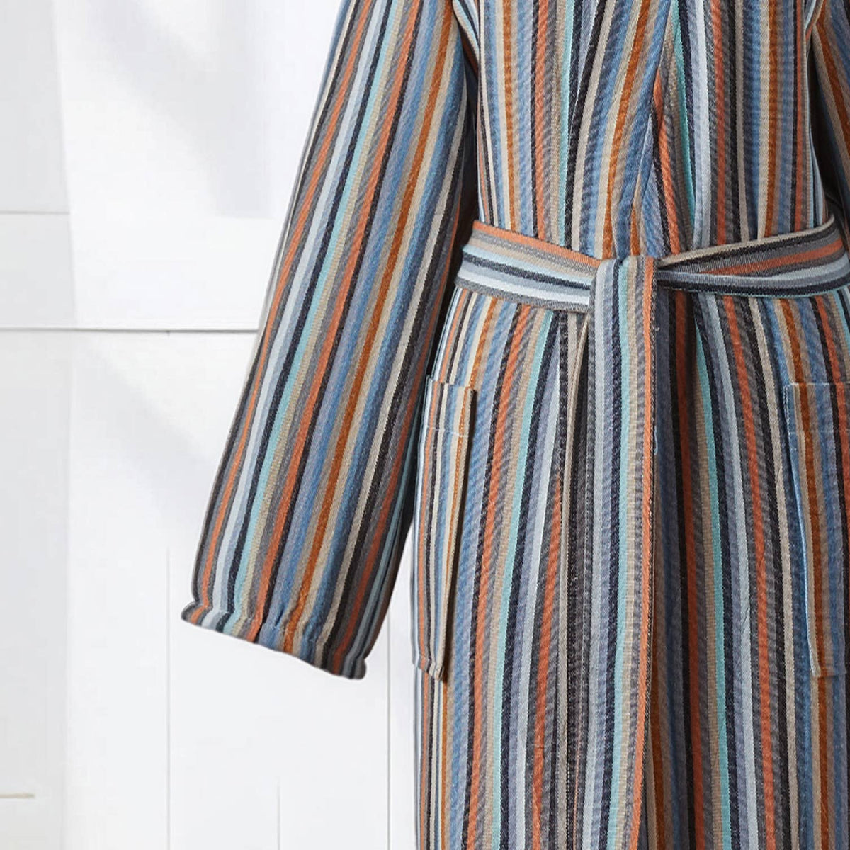 Antique Turkish kimono bathrobe – Grey & Rust Stripe | Kikoya