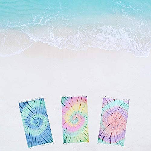 Tie-dye Turkish beach towel in pink, yellow and mint spiral, 33x65 in | Kikoya