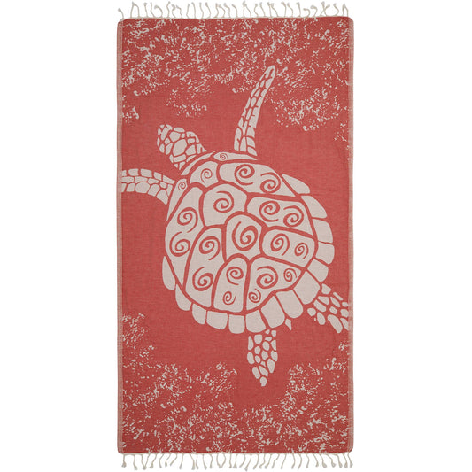 Sea Turtle Turkish beach towel with woven turtle jacquard, 35x70 in | Kikoya