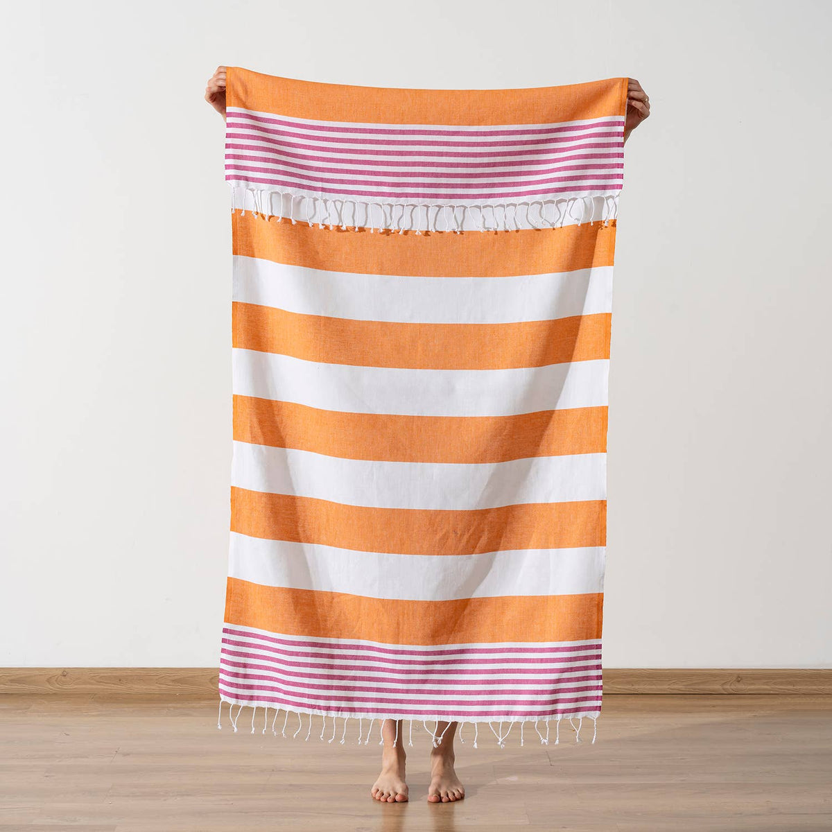 Mediterranean Turkish beach towel – Grey & Blue block stripe | Kikoya