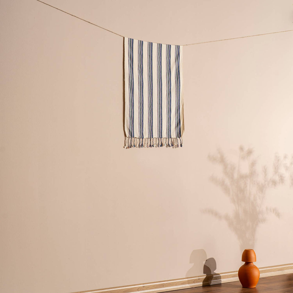 Hammam Turkish Peshtemal Towel – Grey & Blue Stripe, 100% Cotton