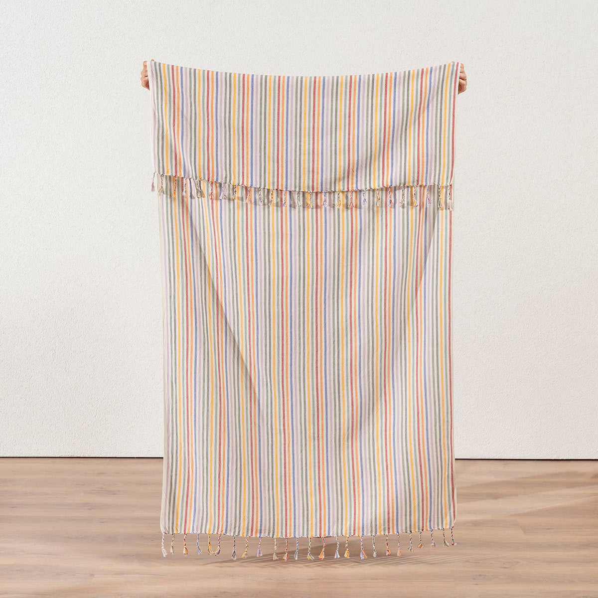 Premium Rustic Turkish beach towel – Lilac Rainbow Stripe | Kikoya