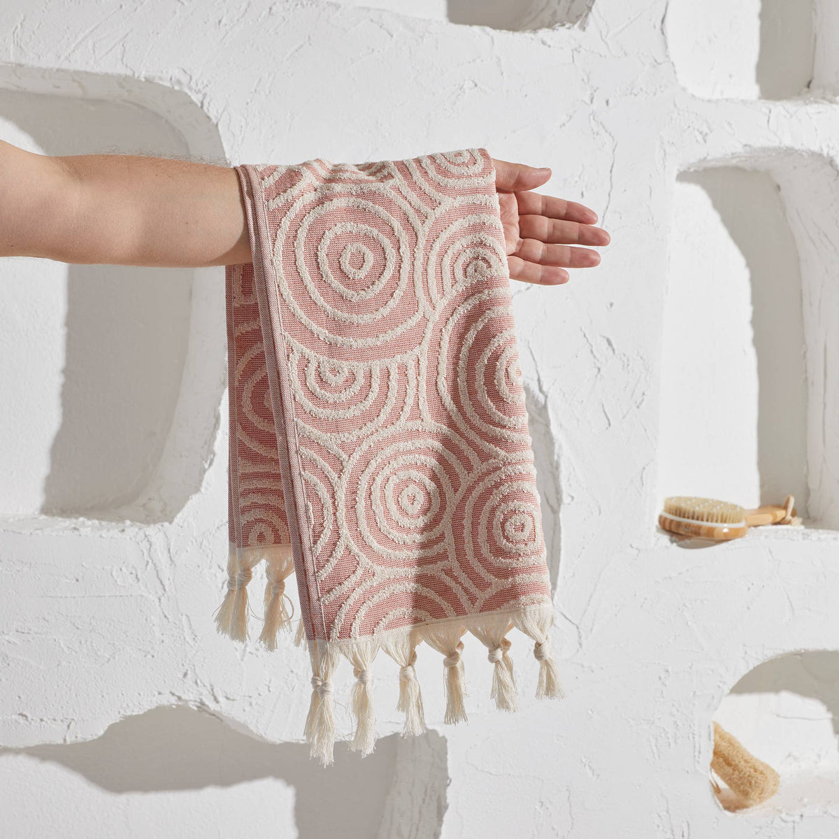 Double terry Turkish hand towel with woven jacquard pattern | Kikoya