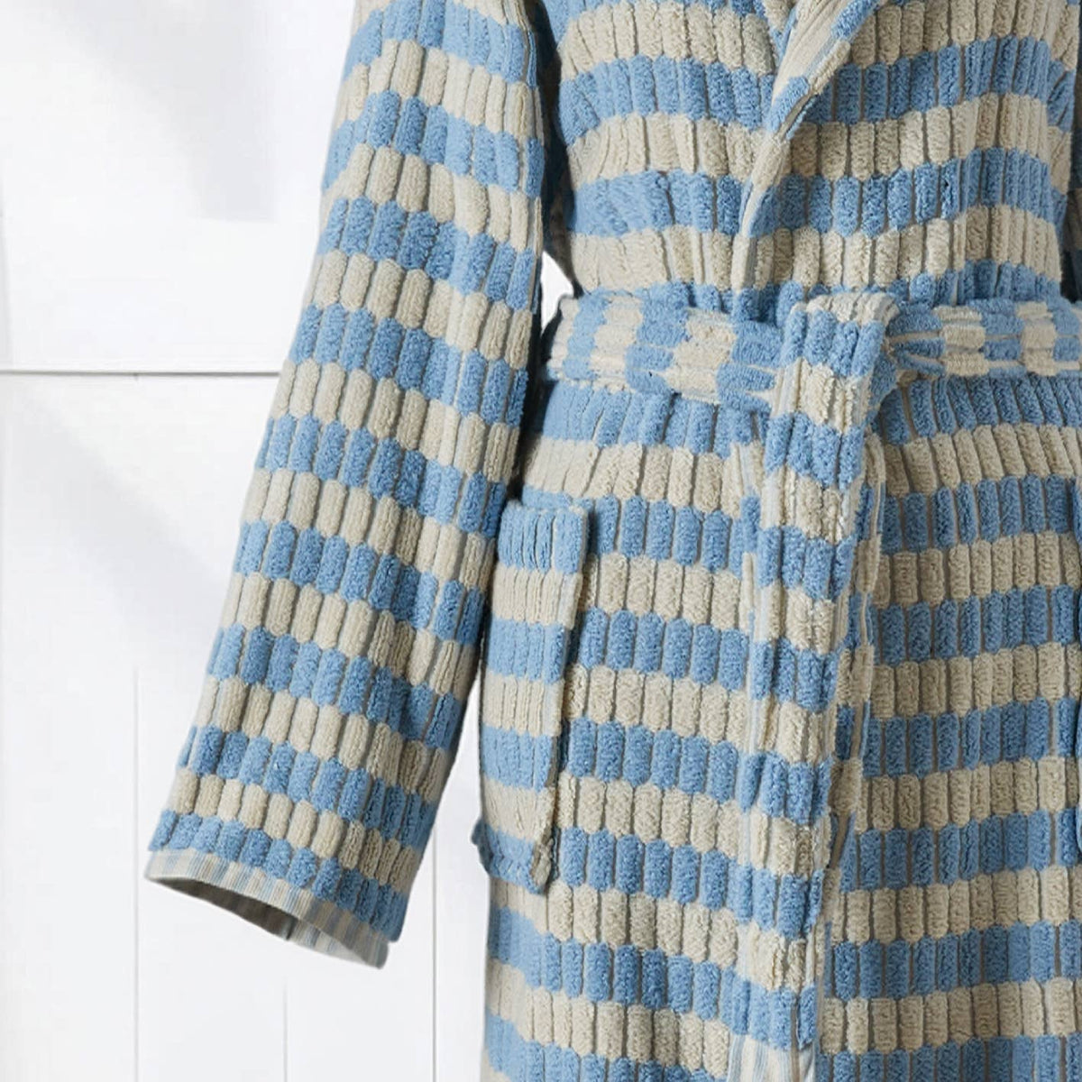 Pompom Turkish bathrobe – Lokum Baby Blue, Hooded, back view | Kikoya