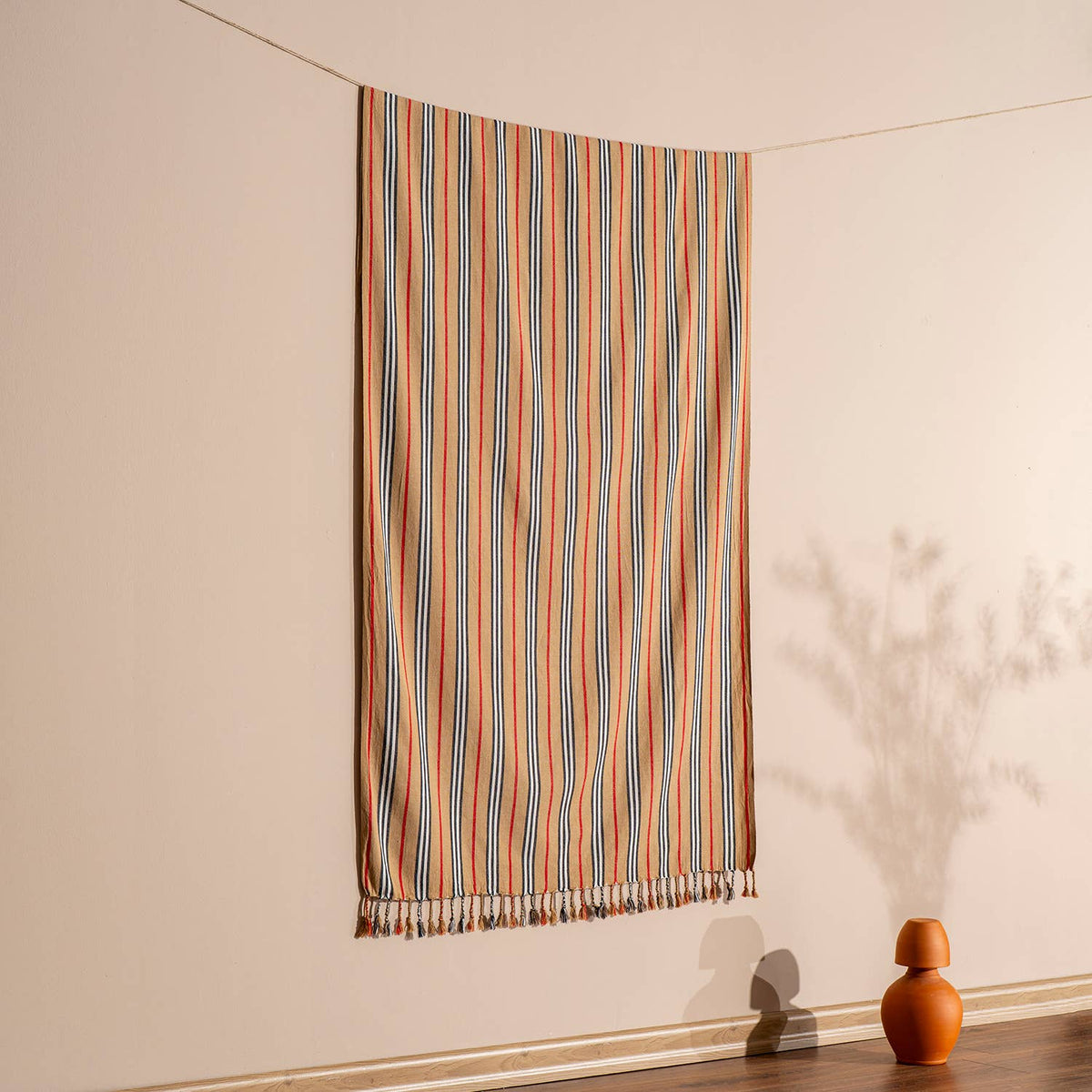 Hammam multi stripe Turkish towel in rust and blue, 33x66 in, flat-woven | Kikoya