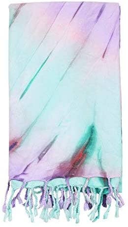 Tie-dye Turkish beach towel in pastel spiral, 33x65 in, sand-shedding flat weave | Kikoya