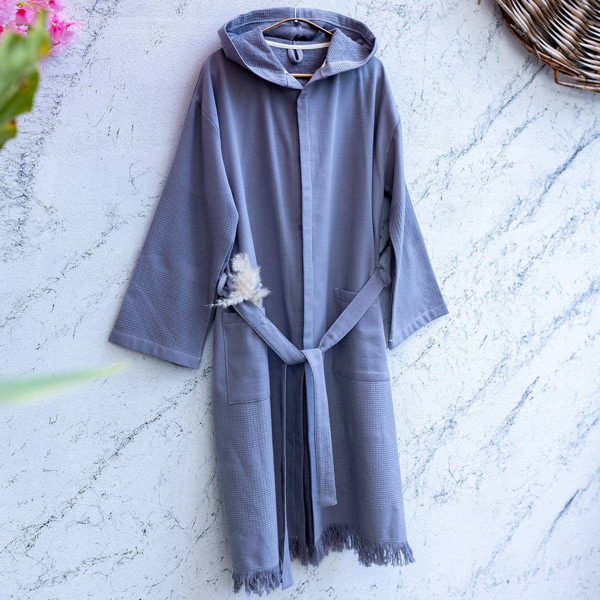 Arma terry-backed Turkish bathrobe, hooded and belted | Kikoya