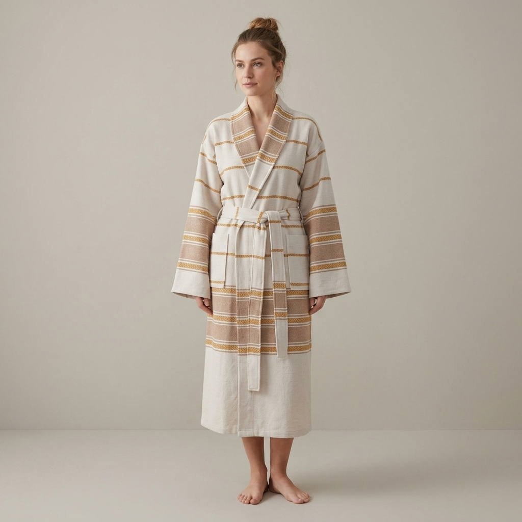 Bohemia Turkish bathrobe – shawl collar, beige | Kikoya