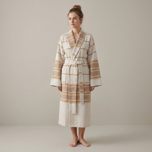 Bohemia Turkish bathrobe – shawl collar, beige | Kikoya