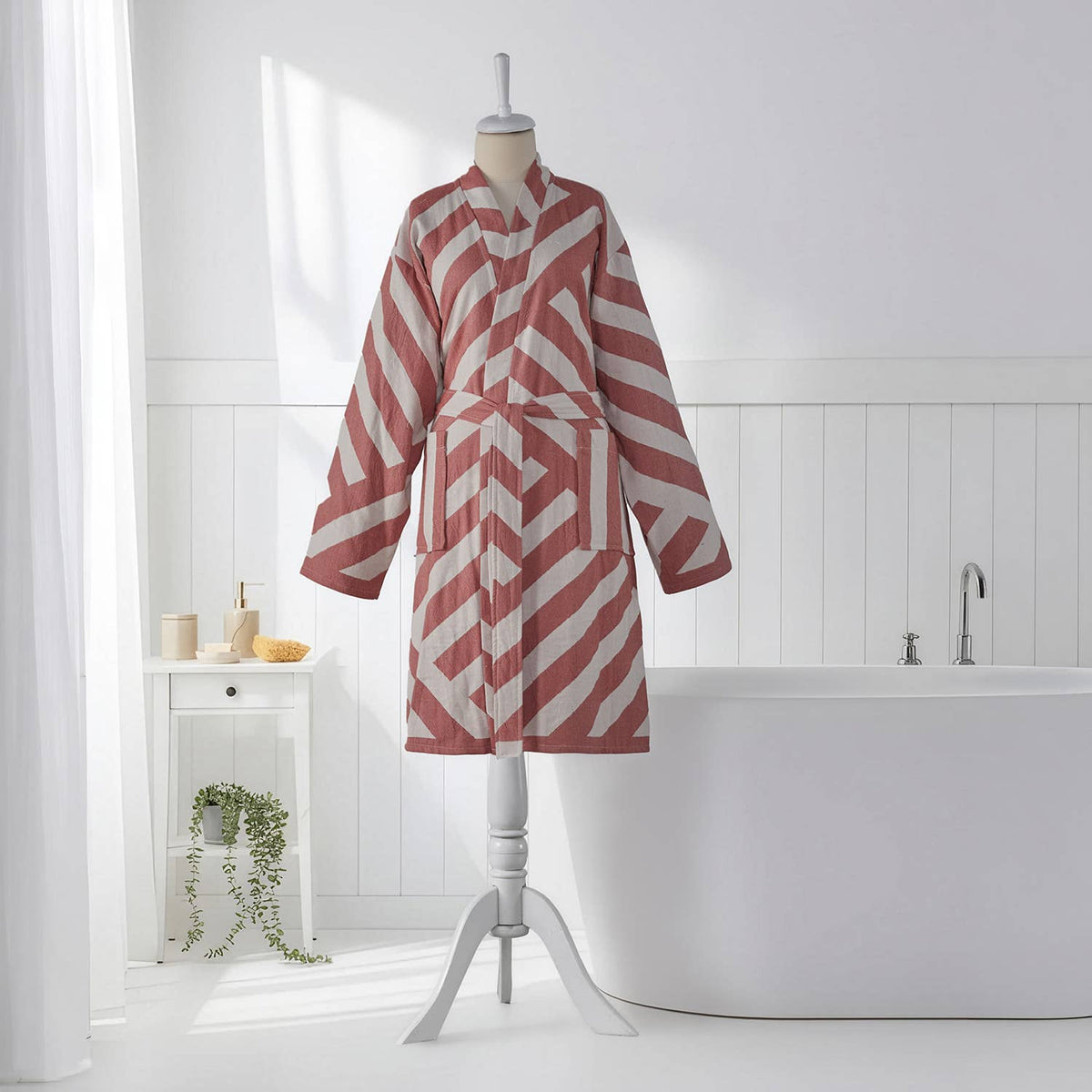 Harmony Turkish kimono bathrobe – Grey diagonal stripe | Kikoya