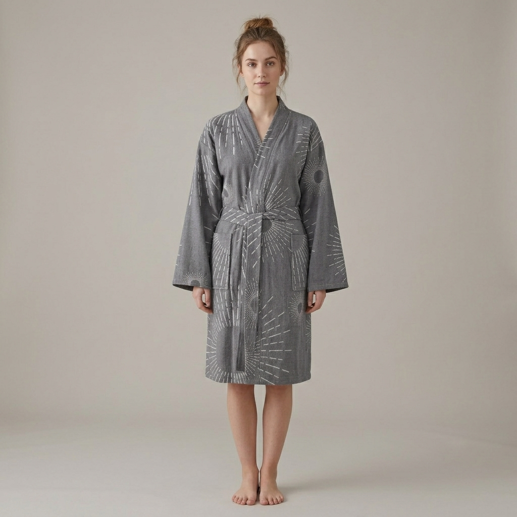 Sunburst Turkish kimono bathrobe – Grey | Kikoya