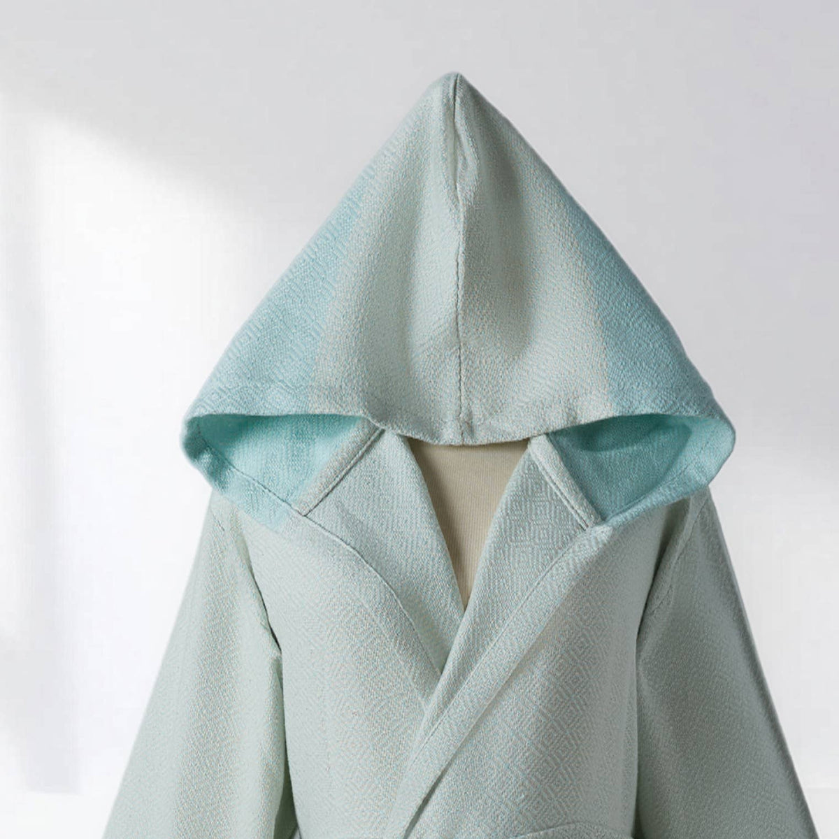 Diamond terry-backed Turkish bathrobe – color-block hooded robe | Kikoya