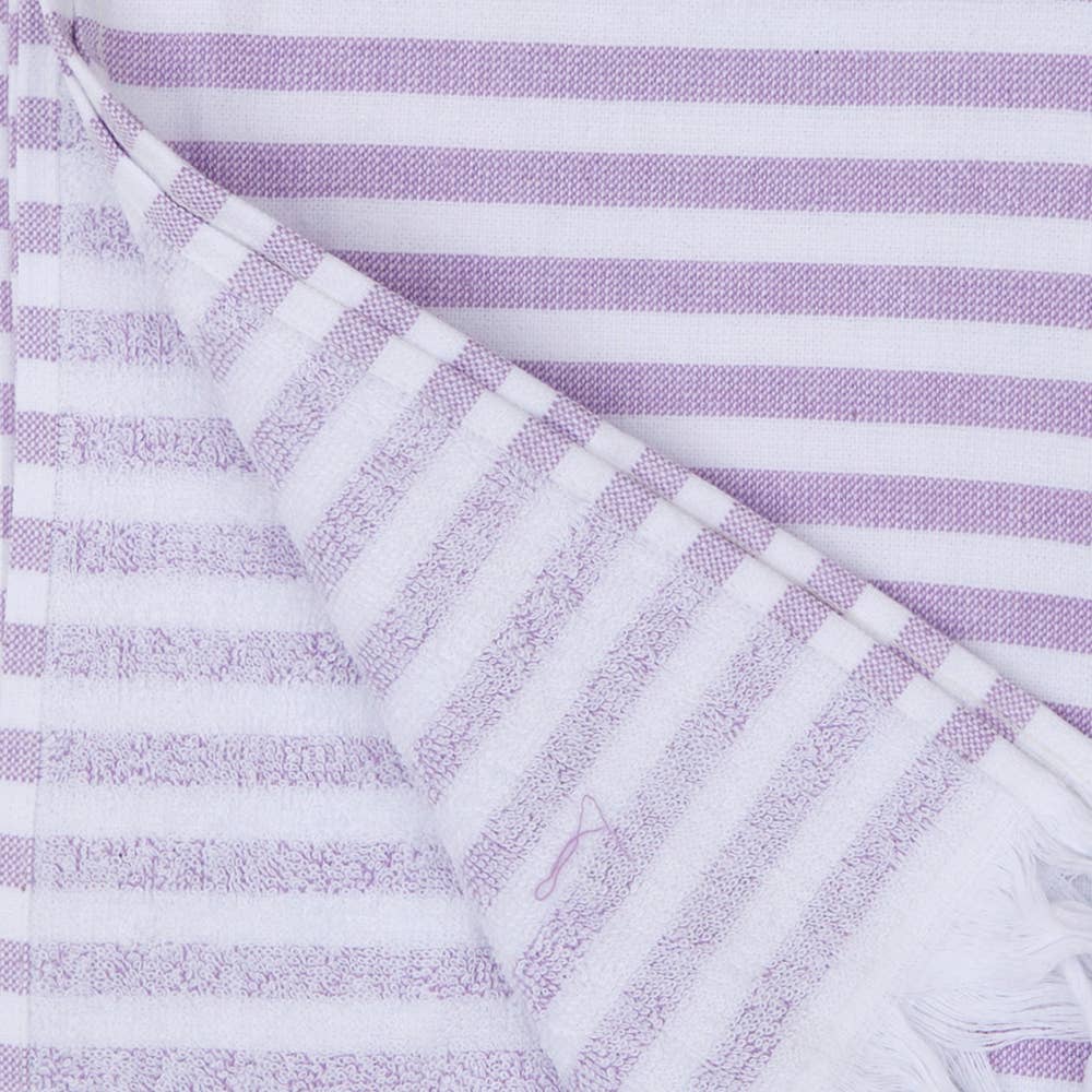Royal terry-backed Turkish towel in fine stripe, 35x70 in, flat face with terry back | Kikoya