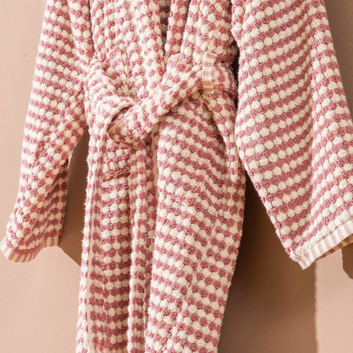 Pompom Turkish bathrobe – Rose Pink, Hooded, belt and pocket detail | Kikoya