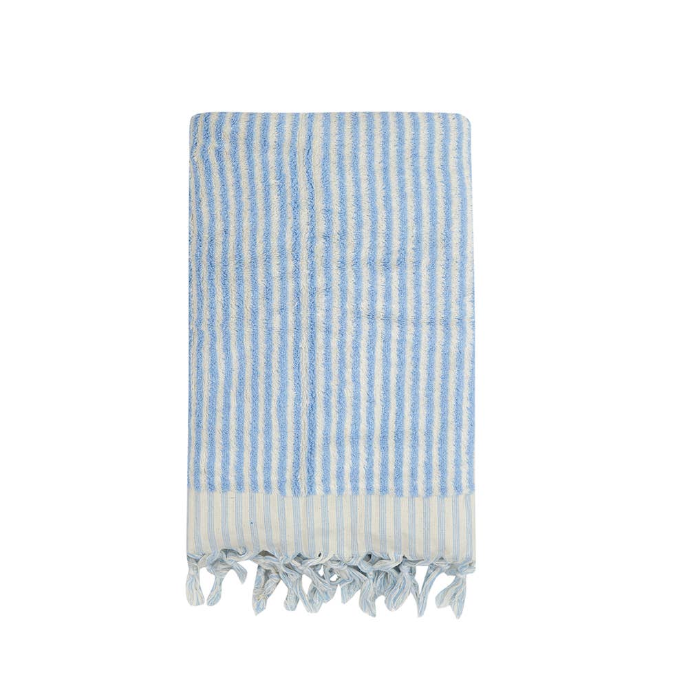 Handloomed Turkish bath towel with raised stripe texture, 35x68 in | Kikoya