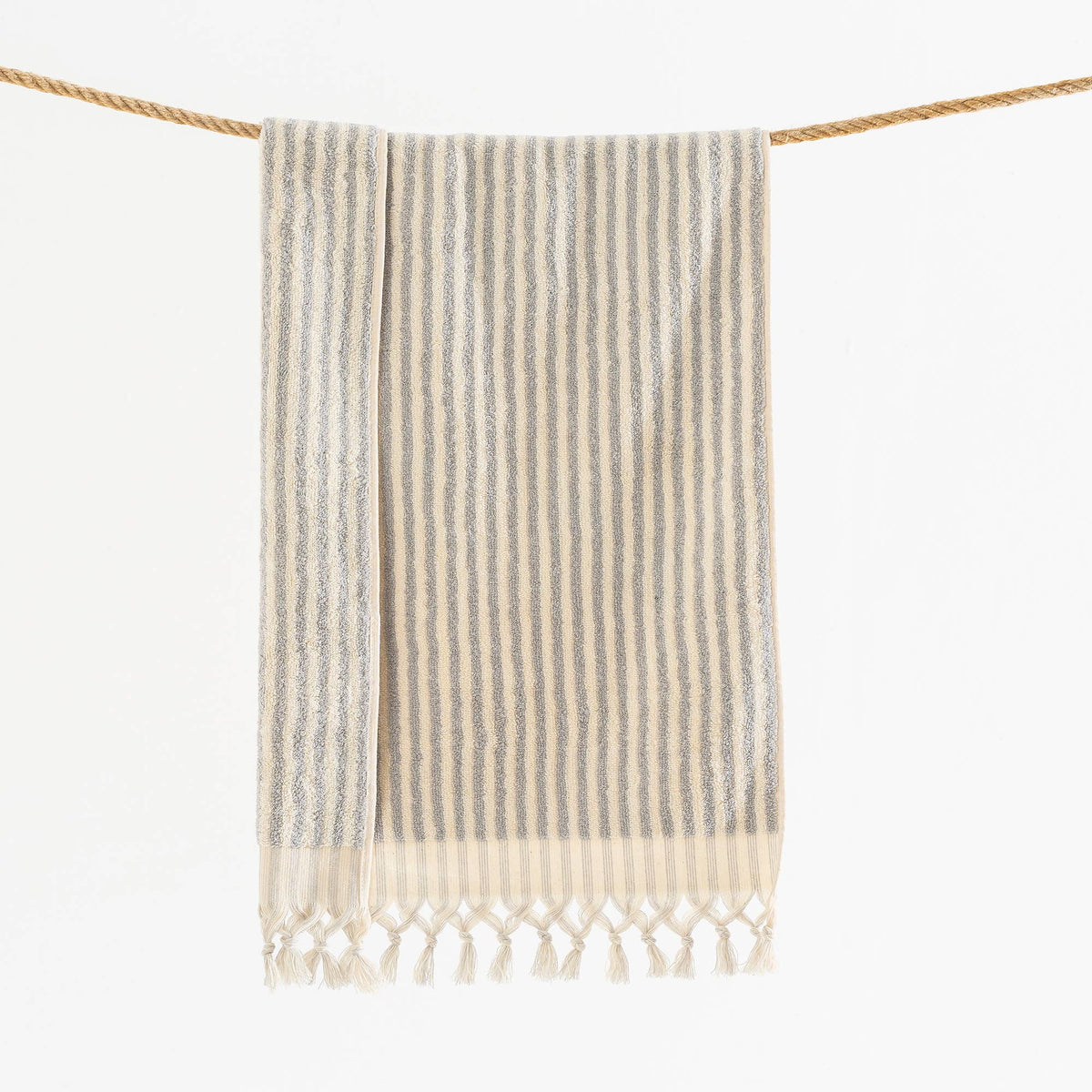 Handloomed Turkish bath towel with raised stripe texture, 35x68 in | Kikoya