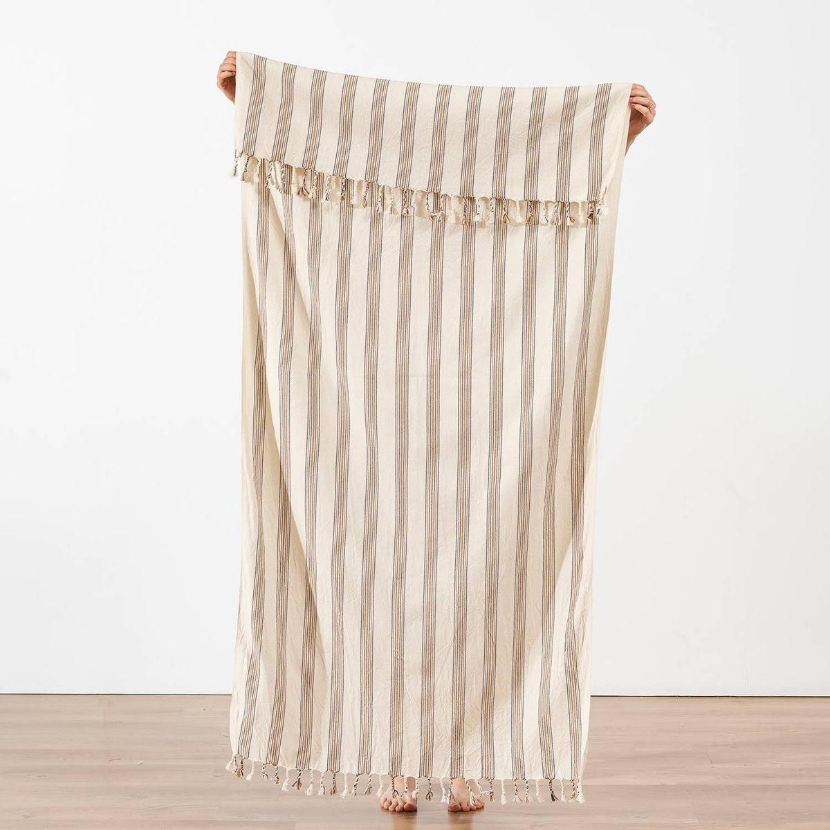 Premium Rustic Turkish beach towel – Caramel Stripe | Kikoya