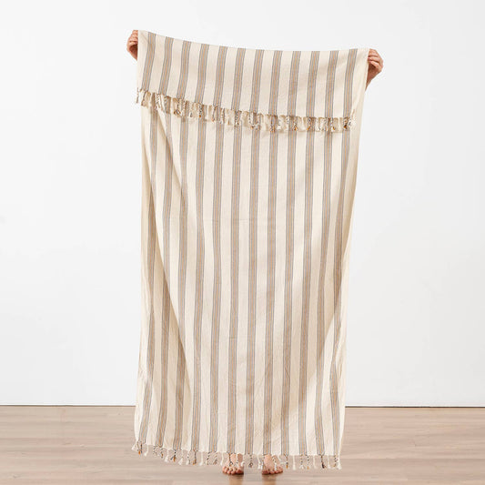 Premium Rustic Turkish beach towel – Caramel Stripe | Kikoya