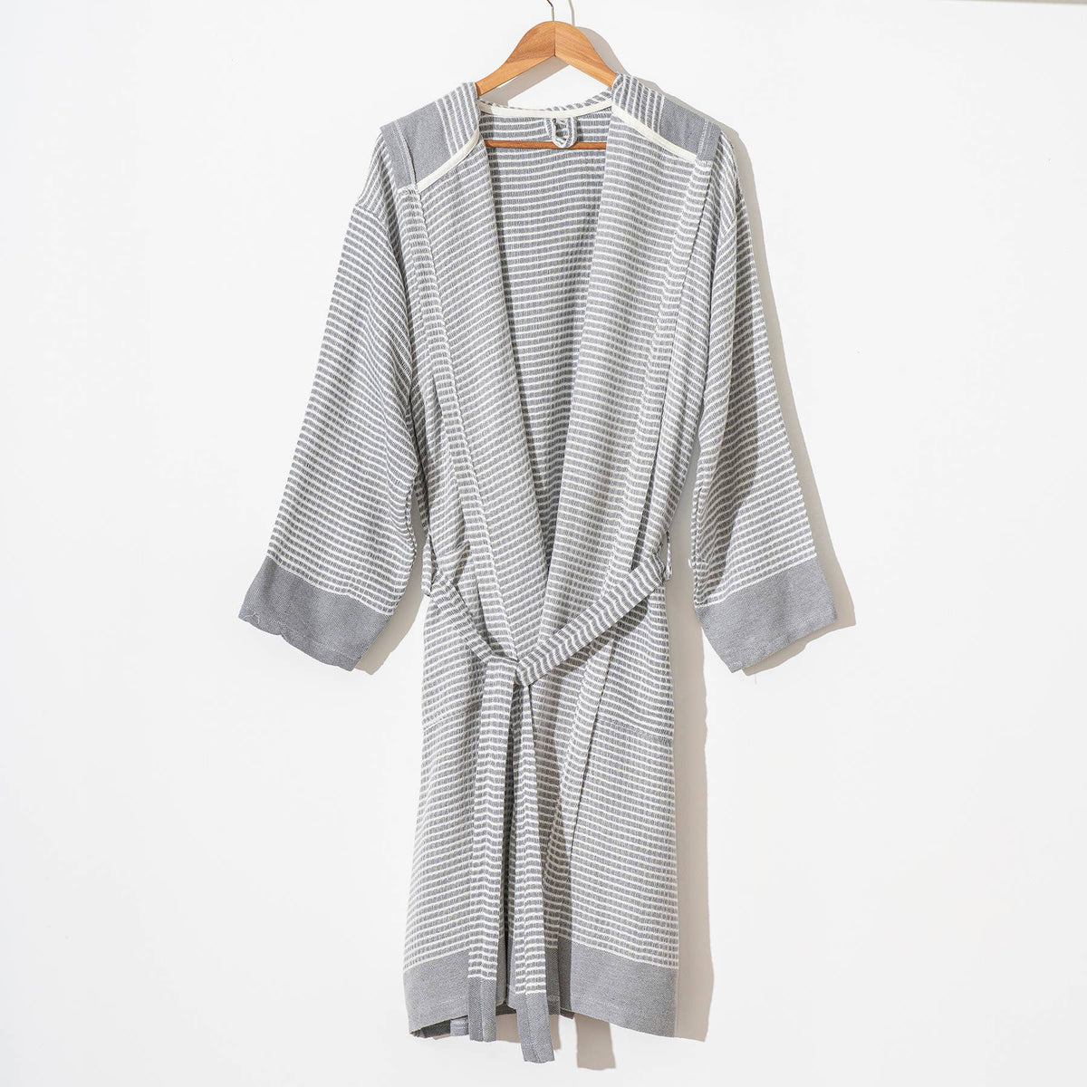 Harmony waffle Turkish bathrobe – kimono, fringed hem | Kikoya