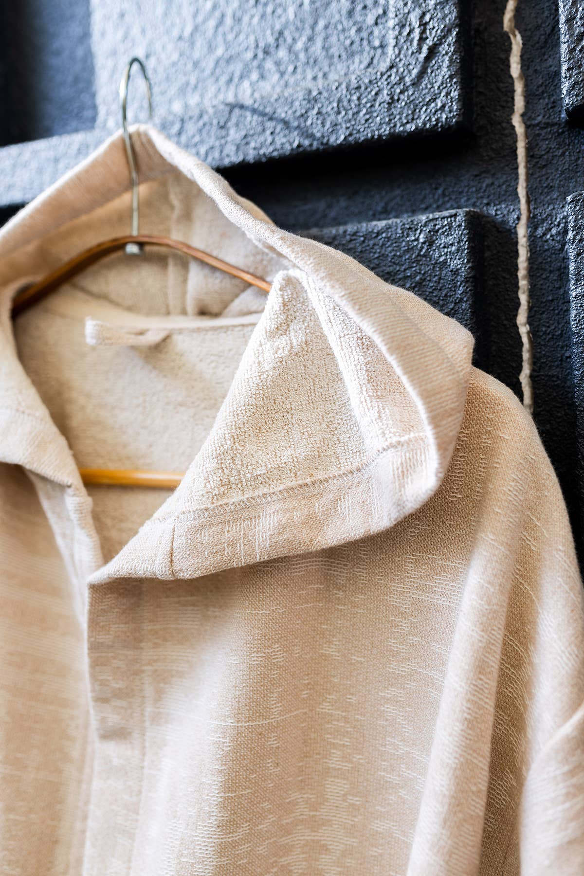 Vintage terry-backed Turkish bathrobe, hooded, washed finish | Kikoya