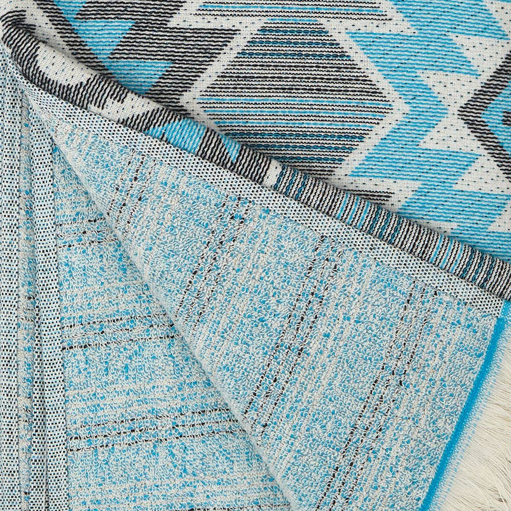 Tribal terry-backed Turkish towel with woven jacquard face, 35x70 in | Kikoya