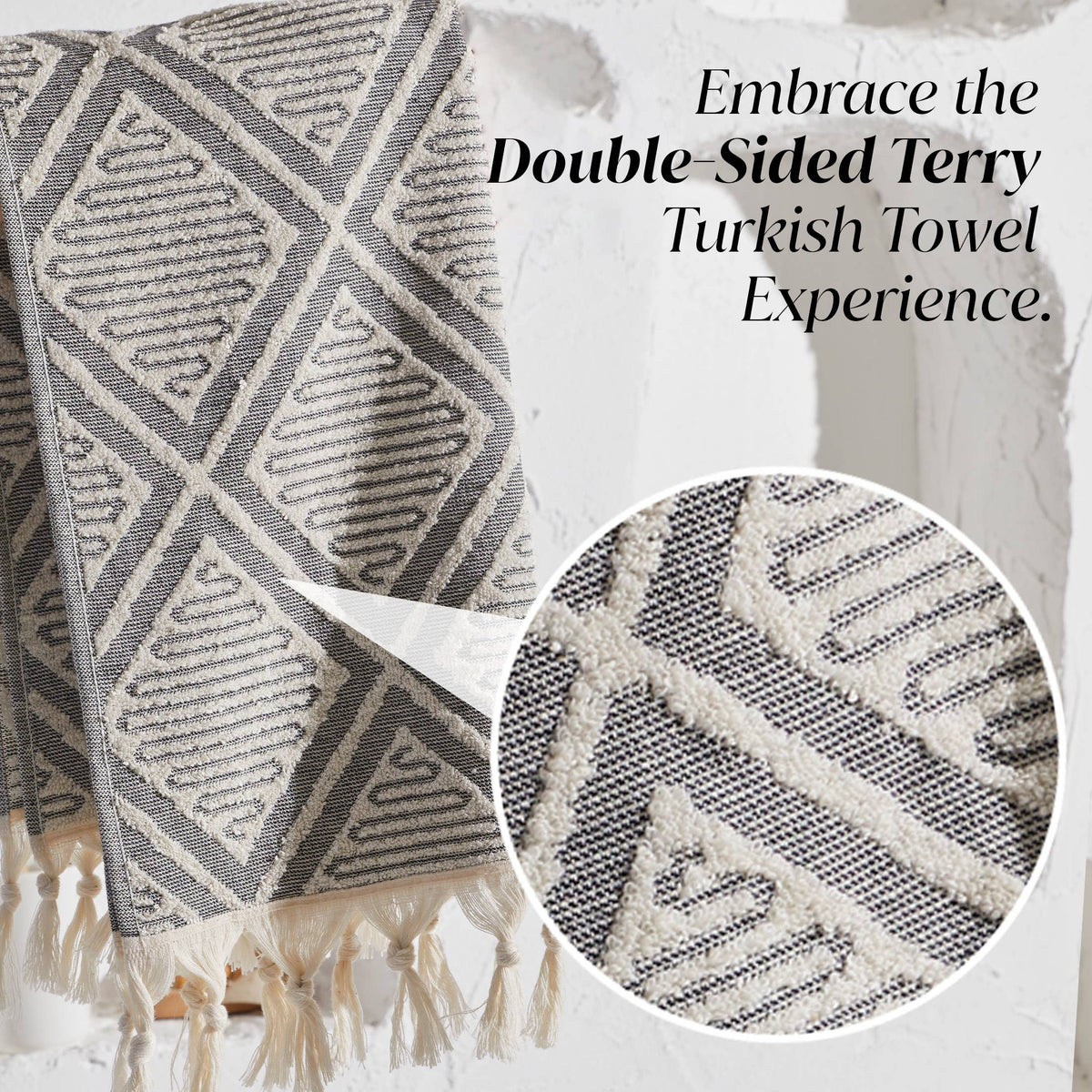 Double terry Turkish hand towel with woven jacquard pattern | Kikoya