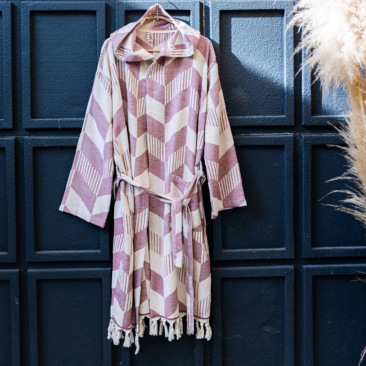 Herringbone raised terry Turkish bathrobe, hooded | Kikoya