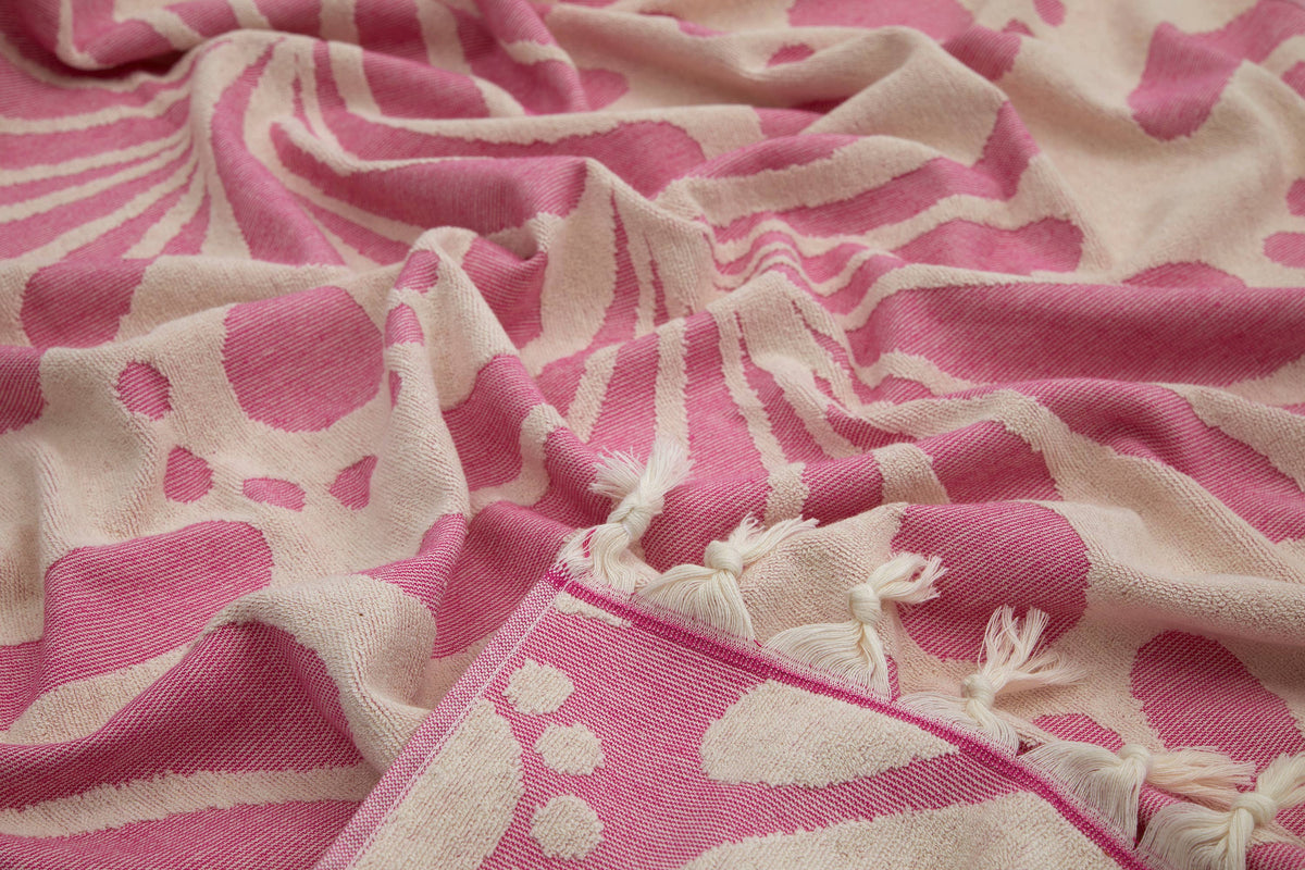 Rio Turkish terry towel with woven botanical jacquard | Kikoya